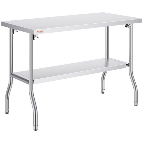 Restaurant Furniture | Commercial Worktable Workstation 48 x 24 Inch Folding Commercial Prep Table, Heavy-duty Stainless Steel Folding Table with 772 lbs Load, Kitchen Work Table, Silver Stainless Steel Kitchen Island Restaurant & Food Service Restaurant Furniture