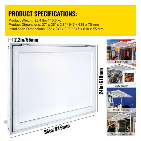 Restaurant Furniture | Concession Window 36 x 24 Inch, Concession Stand Serving Window Door with Double-Point Fork Lock, Concession Awning Door Up to 85 degrees for Food Trucks, Glass Not Included Restaurant & Food Service Restaurant Furniture