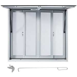 Restaurant Furniture | Concession Window, 36 x 36 inch, Aluminum Alloy Food Truck Service Window with 4 Horizontal Sliding Screen Windows & Awning Door & Drag Hook, Serving Window for Food Trucks Concession Trailers Restaurant & Food Service Restaurant Furniture