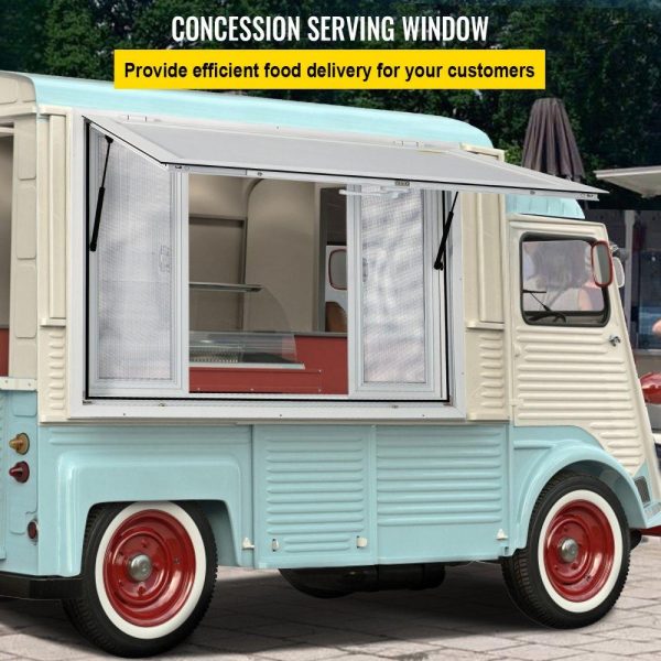 Restaurant Furniture | Concession Window, 36 x 36 inch, Aluminum Alloy Food Truck Service Window with 4 Horizontal Sliding Screen Windows & Awning Door & Drag Hook, Serving Window for Food Trucks Concession Trailers Restaurant & Food Service Restaurant Furniture