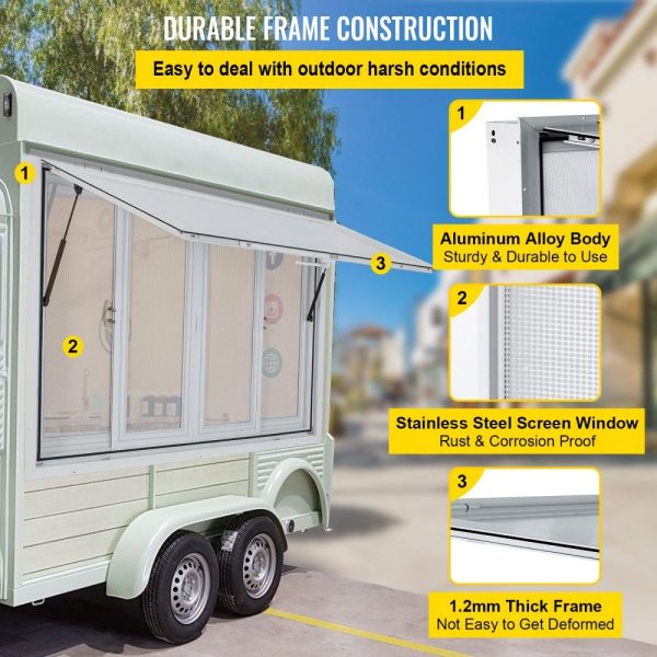 Restaurant Furniture | Concession Window, 36 x 36 inch, Aluminum Alloy Food Truck Service Window with 4 Horizontal Sliding Screen Windows & Awning Door & Drag Hook, Serving Window for Food Trucks Concession Trailers Restaurant & Food Service Restaurant Furniture