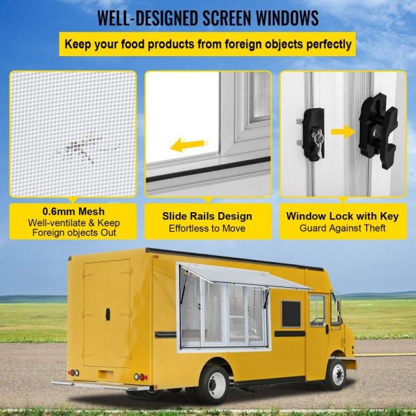 Restaurant Furniture | Concession Window, 36 x 36 inch, Aluminum Alloy Food Truck Service Window with 4 Horizontal Sliding Screen Windows & Awning Door & Drag Hook, Serving Window for Food Trucks Concession Trailers Restaurant & Food Service Restaurant Furniture