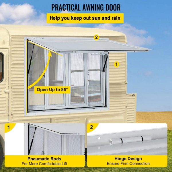 Restaurant Furniture | Concession Window, 36 x 36 inch, Aluminum Alloy Food Truck Service Window with 4 Horizontal Sliding Screen Windows & Awning Door & Drag Hook, Serving Window for Food Trucks Concession Trailers Restaurant & Food Service Restaurant Furniture