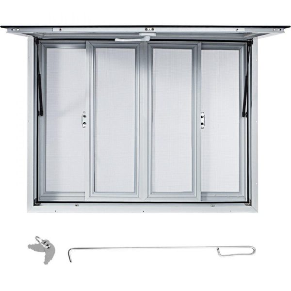 Restaurant Furniture | Concession Window, 48 x 36 inch, Aluminum Alloy Food Truck Service Window with 4 Horizontal Sliding Screen Windows & Awning Door & Drag Hook, Serving Window for Food Trucks Concession Trailers Restaurant & Food Service Restaurant Furniture