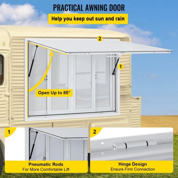 Restaurant Furniture | Concession Window, 48 x 36 inch, Aluminum Alloy Food Truck Service Window with 4 Horizontal Sliding Screen Windows & Awning Door & Drag Hook, Serving Window for Food Trucks Concession Trailers Restaurant & Food Service Restaurant Furniture