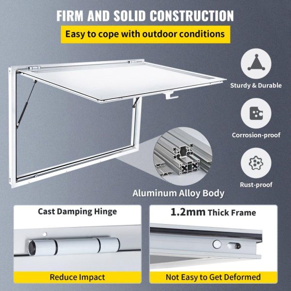 Restaurant Furniture | Concession Window 48 x 36 Inch, Concession Stand Serving Window Door with Double-Point Fork Lock, Concession Awning Door Up to 85 degrees for Food Trucks, Glass Not Included Restaurant & Food Service Restaurant Furniture