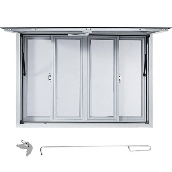 Restaurant Furniture | Concession Window, 53 x 33 inch, Aluminum Alloy Food Truck Service Window with 4 Horizontal Sliding Screen Windows & Awning Door & Drag Hook, Serving Window for Food Trucks Concession Trailers Restaurant & Food Service Restaurant Furniture