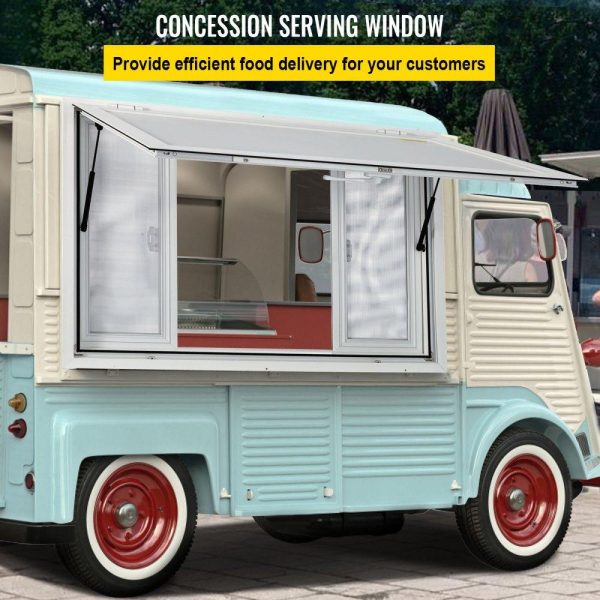 Restaurant Furniture | Concession Window, 53 x 33 inch, Aluminum Alloy Food Truck Service Window with 4 Horizontal Sliding Screen Windows & Awning Door & Drag Hook, Serving Window for Food Trucks Concession Trailers Restaurant & Food Service Restaurant Furniture