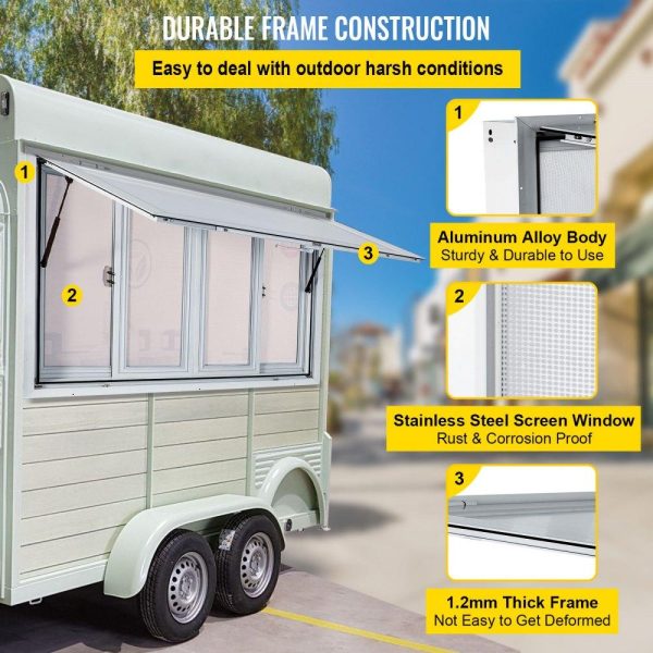 Restaurant Furniture | Concession Window, 53 x 33 inch, Aluminum Alloy Food Truck Service Window with 4 Horizontal Sliding Screen Windows & Awning Door & Drag Hook, Serving Window for Food Trucks Concession Trailers Restaurant & Food Service Restaurant Furniture