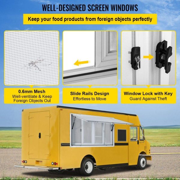 Restaurant Furniture | Concession Window, 53 x 33 inch, Aluminum Alloy Food Truck Service Window with 4 Horizontal Sliding Screen Windows & Awning Door & Drag Hook, Serving Window for Food Trucks Concession Trailers Restaurant & Food Service Restaurant Furniture