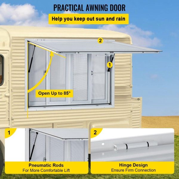 Restaurant Furniture | Concession Window, 53 x 33 inch, Aluminum Alloy Food Truck Service Window with 4 Horizontal Sliding Screen Windows & Awning Door & Drag Hook, Serving Window for Food Trucks Concession Trailers Restaurant & Food Service Restaurant Furniture