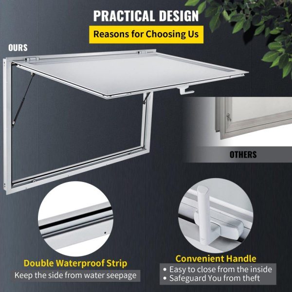 Restaurant Furniture | Concession Window 53 x 33 Inch, Concession Stand Serving Window Door with Double-Point Fork Lock, Concession Awning Door Up to 85 degrees for Food Trucks, Glass Not Included Restaurant & Food Service Restaurant Furniture