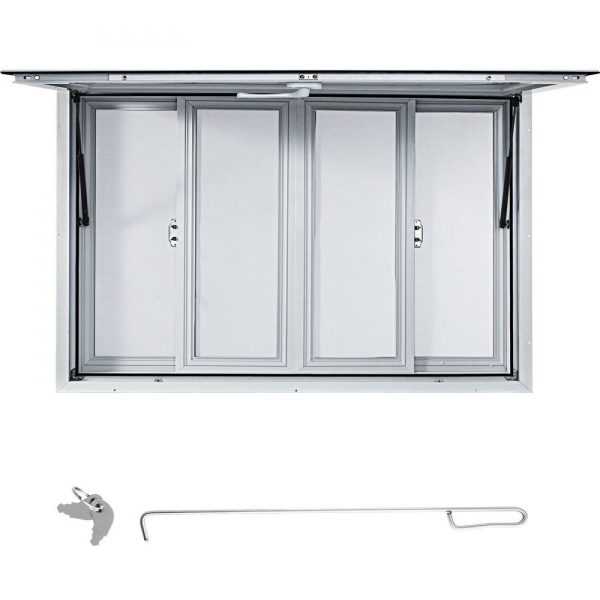 Restaurant Furniture | Concession Window, 60 x 36 inch, Aluminum Alloy Food Truck Service Window with 4 Horizontal Sliding Screen Windows & Awning Door & Drag Hook, Serving Window for Food Trucks Concession Trailers Restaurant & Food Service Restaurant Furniture