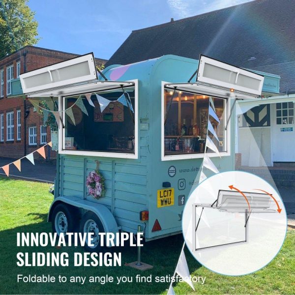 Restaurant Furniture | Concession Window 60″x36″, Aluminum Alloy Food Truck Service Window with Triple Sliding Windows & Awning Door & Drag Hook, Up to 85 Degrees Serving Window for Food Trucks Concession Trailers Restaurant & Food Service Restaurant Furniture