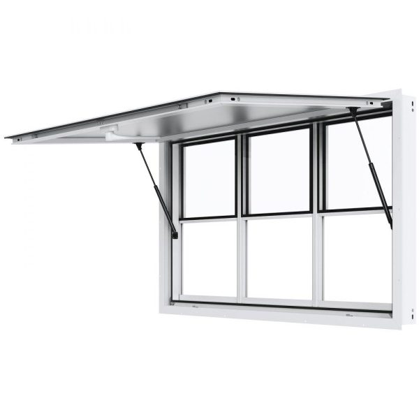 Restaurant Furniture | Concession Window 60″x36″, Aluminum Alloy Food Truck Service Window with Vertical Lifting Windows & Awning Door & Drag Hook, Up to 85 Degrees Serving Window for Food Trucks Concession Trailers Restaurant & Food Service Restaurant Furniture