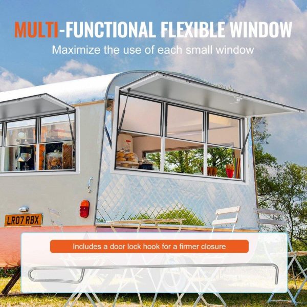 Restaurant Furniture | Concession Window 60″x36″, Aluminum Alloy Food Truck Service Window with Vertical Lifting Windows & Awning Door & Drag Hook, Up to 85 Degrees Serving Window for Food Trucks Concession Trailers Restaurant & Food Service Restaurant Furniture