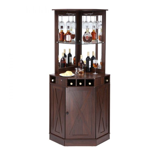 Restaurant Furniture | Corner Industrial Bar Cabinet, Wine Table for Liquor & Glasses, Sideboard Buffet Cabinet with Glass Holder, Freestanding Farmhouse Wood Coffee Bar Cabinet for Living Room, Home Bar, Black Walnut Restaurant & Food Service Restaurant Furniture