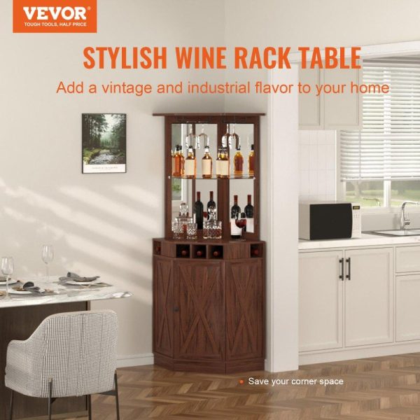 Restaurant Furniture | Corner Industrial Bar Cabinet, Wine Table for Liquor & Glasses, Sideboard Buffet Cabinet with Glass Holder, Freestanding Farmhouse Wood Coffee Bar Cabinet for Living Room, Home Bar, Black Walnut Restaurant & Food Service Restaurant Furniture