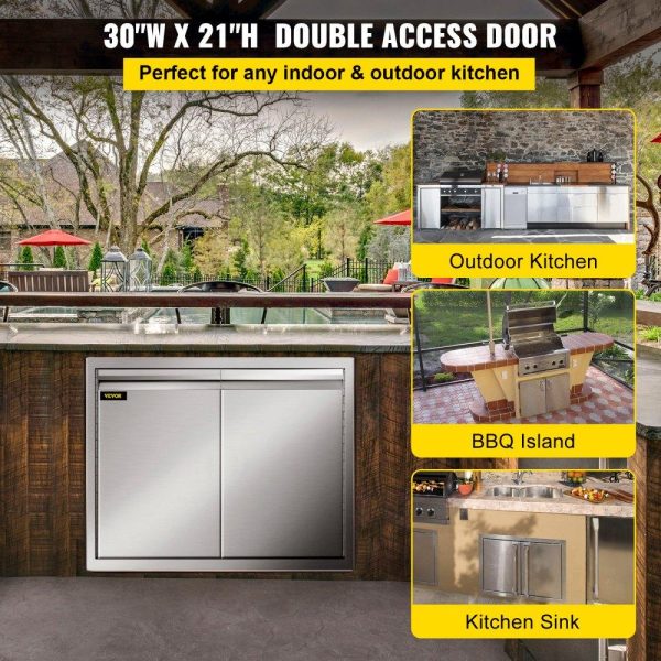 Restaurant Furniture | Double Access Door, 30”Wx21”H Outdoor Kitchen Door, Double Wall Stainless Steel Outdoor Cabinets with Hooks, Brushed Steel Access Door BBQ Doors, Easy to Install for BBQ Island Grill Station Restaurant & Food Service Restaurant Furniture