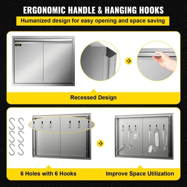 Restaurant Furniture | Double Access Door, 30”Wx21”H Outdoor Kitchen Door, Double Wall Stainless Steel Outdoor Cabinets with Hooks, Brushed Steel Access Door BBQ Doors, Easy to Install for BBQ Island Grill Station Restaurant & Food Service Restaurant Furniture