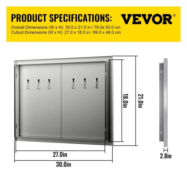 Restaurant Furniture | Double Access Door, 30”Wx21”H Outdoor Kitchen Door, Double Wall Stainless Steel Outdoor Cabinets with Hooks, Brushed Steel Access Door BBQ Doors, Easy to Install for BBQ Island Grill Station Restaurant & Food Service Restaurant Furniture