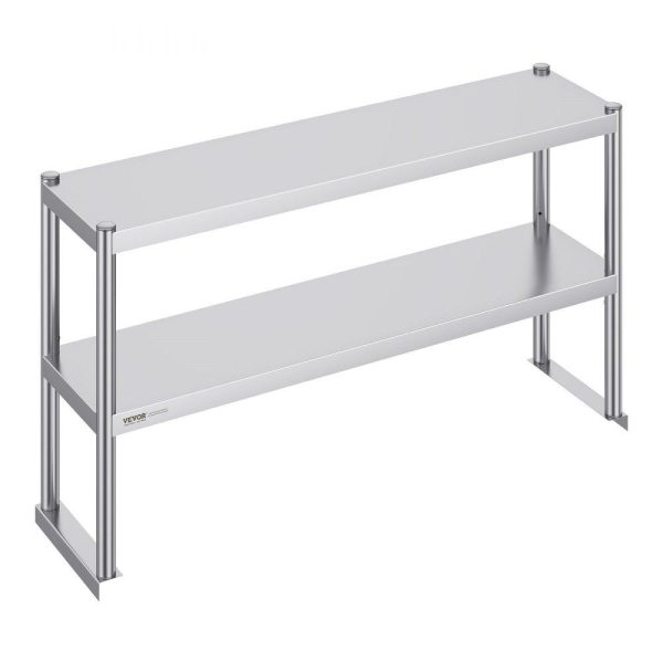 Restaurant Furniture | Double Overshelf, Double Tier Stainless Steel Overshelf, 12 x 48 Inch Double Deck Overshelf, Height Adjustable Overshelf Prep Work Table for Kitchen, Restaurant and Workshop Restaurant & Food Service Restaurant Furniture