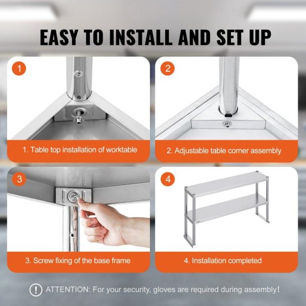 Restaurant Furniture | Double Overshelf, Double Tier Stainless Steel Overshelf, 12 x 48 Inch Double Deck Overshelf, Height Adjustable Overshelf Prep Work Table for Kitchen, Restaurant and Workshop Restaurant & Food Service Restaurant Furniture