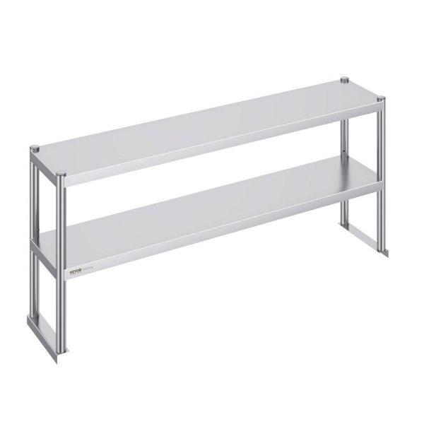 Restaurant Furniture | Double Overshelf, Double Tier Stainless Steel Overshelf, 12 x 60 Inch Double Deck Overshelf, Height Adjustable Overshelf Prep Work Table for Kitchen, Restaurant and Workshop Restaurant & Food Service Restaurant Furniture