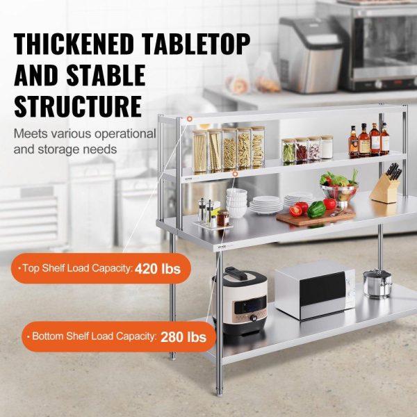 Restaurant Furniture | Double Overshelf, Double Tier Stainless Steel Overshelf, 12 x 72 Inch Double Deck Overshelf, Height Adjustable Overshelf Prep Work Table for Kitchen, Restaurant and Workshop Restaurant & Food Service Restaurant Furniture