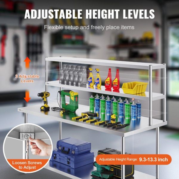 Restaurant Furniture | Double Overshelf, Double Tier Stainless Steel Overshelf, 12 x 72 Inch Double Deck Overshelf, Height Adjustable Overshelf Prep Work Table for Kitchen, Restaurant and Workshop Restaurant & Food Service Restaurant Furniture