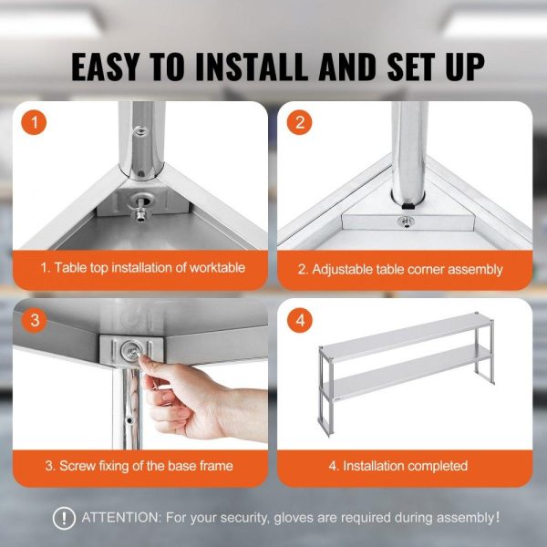 Restaurant Furniture | Double Overshelf, Double Tier Stainless Steel Overshelf, 12 x 72 Inch Double Deck Overshelf, Height Adjustable Overshelf Prep Work Table for Kitchen, Restaurant and Workshop Restaurant & Food Service Restaurant Furniture