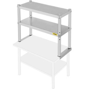 Restaurant Furniture | Double Overshelf, Double Tier Stainless Steel Overshelf, 30 in. L x 12 in. W Double Deck Overshelf, Height Adjustable Overshelf for Prep & Work Table in Kitchen, Restaurant Restaurant & Food Service Restaurant Furniture