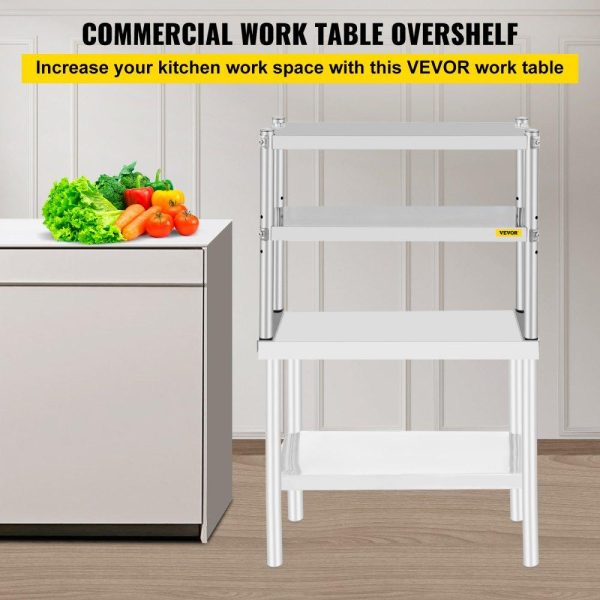 Restaurant Furniture | Double Overshelf, Double Tier Stainless Steel Overshelf, 30 in. L x 12 in. W Double Deck Overshelf, Height Adjustable Overshelf for Prep & Work Table in Kitchen, Restaurant Restaurant & Food Service Restaurant Furniture