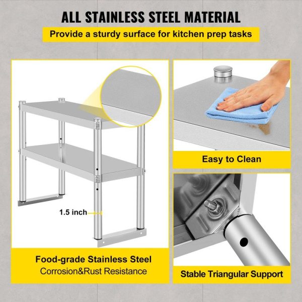 Restaurant Furniture | Double Overshelf, Double Tier Stainless Steel Overshelf, 30 in. L x 12 in. W Double Deck Overshelf, Height Adjustable Overshelf for Prep & Work Table in Kitchen, Restaurant Restaurant & Food Service Restaurant Furniture