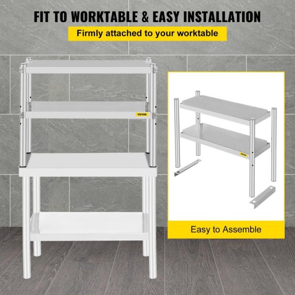 Restaurant Furniture | Double Overshelf, Double Tier Stainless Steel Overshelf, 30 in. L x 12 in. W Double Deck Overshelf, Height Adjustable Overshelf for Prep & Work Table in Kitchen, Restaurant Restaurant & Food Service Restaurant Furniture