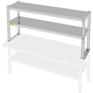 Restaurant Furniture | Double Overshelf, Double Tier Stainless Steel Overshelf, 48 x 12 x 24 in Double Deck Overshelf, Height Adjustable Overshelf for Prep & Work Table in Kitchen, Restaurant Restaurant & Food Service Restaurant Furniture