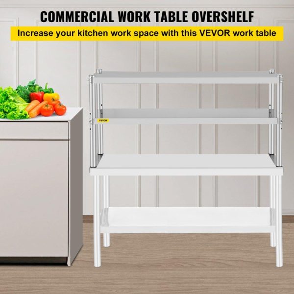 Restaurant Furniture | Double Overshelf, Double Tier Stainless Steel Overshelf, 48 x 12 x 24 in Double Deck Overshelf, Height Adjustable Overshelf for Prep & Work Table in Kitchen, Restaurant Restaurant & Food Service Restaurant Furniture