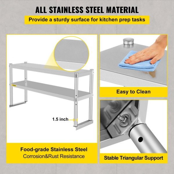 Restaurant Furniture | Double Overshelf, Double Tier Stainless Steel Overshelf, 48 x 12 x 24 in Double Deck Overshelf, Height Adjustable Overshelf for Prep & Work Table in Kitchen, Restaurant Restaurant & Food Service Restaurant Furniture