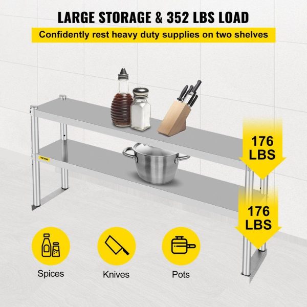 Restaurant Furniture | Double Overshelf, Double Tier Stainless Steel Overshelf, 48 x 12 x 24 in Double Deck Overshelf, Height Adjustable Overshelf for Prep & Work Table in Kitchen, Restaurant Restaurant & Food Service Restaurant Furniture