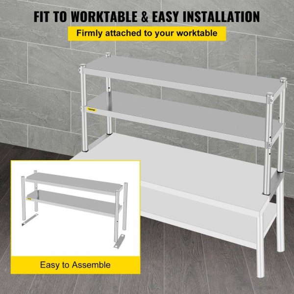 Restaurant Furniture | Double Overshelf, Double Tier Stainless Steel Overshelf, 48 x 12 x 24 in Double Deck Overshelf, Height Adjustable Overshelf for Prep & Work Table in Kitchen, Restaurant Restaurant & Food Service Restaurant Furniture