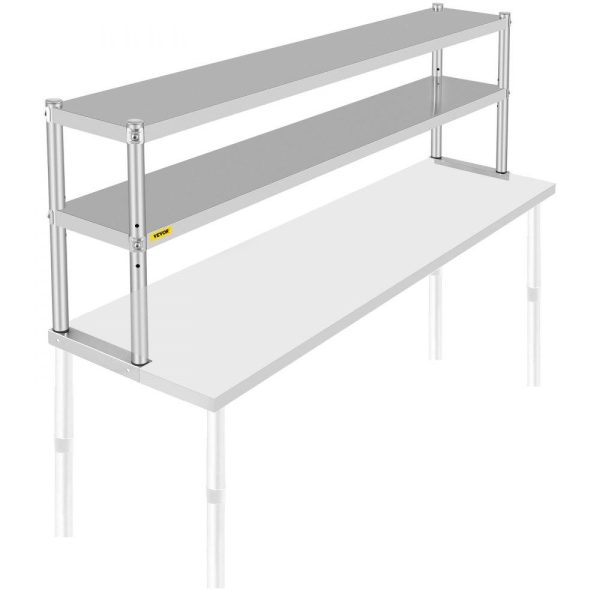 Restaurant Furniture | Double Overshelf, Double Tier Stainless Steel Overshelf, 72 in Length x 12 in Width Double Deck Overshelf, Height Adjustable Overshelf for Prep & Work Table in Kitchen, Restaurant and Workshop Restaurant & Food Service Restaurant Furniture