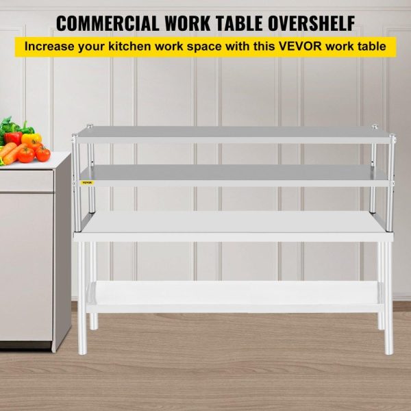 Restaurant Furniture | Double Overshelf, Double Tier Stainless Steel Overshelf, 72 in Length x 12 in Width Double Deck Overshelf, Height Adjustable Overshelf for Prep & Work Table in Kitchen, Restaurant and Workshop Restaurant & Food Service Restaurant Furniture