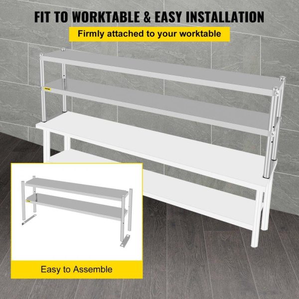 Restaurant Furniture | Double Overshelf, Double Tier Stainless Steel Overshelf, 72 in Length x 12 in Width Double Deck Overshelf, Height Adjustable Overshelf for Prep & Work Table in Kitchen, Restaurant and Workshop Restaurant & Food Service Restaurant Furniture