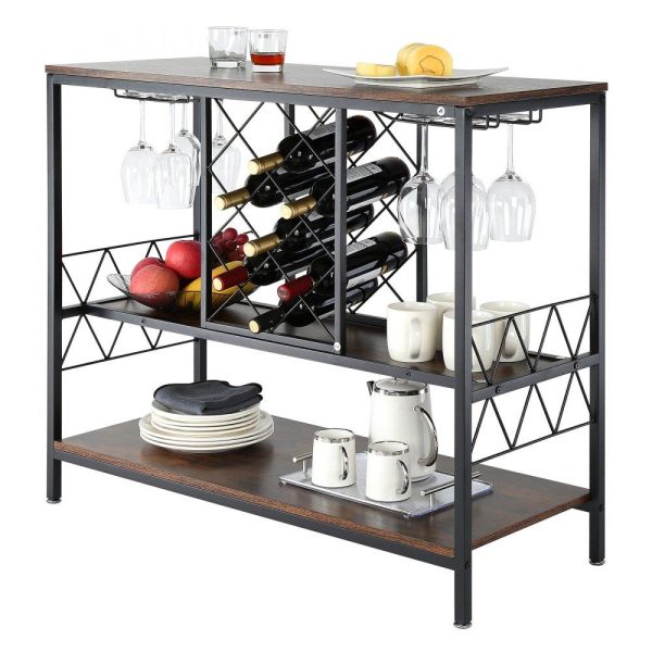 Restaurant Furniture | Industrial Bar Cabinet Wine Bar Home Table with Wine Rack & Glass Holder Restaurant & Food Service Restaurant Furniture