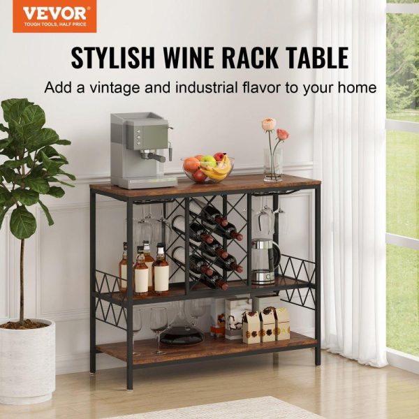 Restaurant Furniture | Industrial Bar Cabinet Wine Bar Home Table with Wine Rack & Glass Holder Restaurant & Food Service Restaurant Furniture