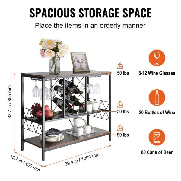 Restaurant Furniture | Industrial Bar Cabinet Wine Bar Home Table with Wine Rack & Glass Holder Restaurant & Food Service Restaurant Furniture