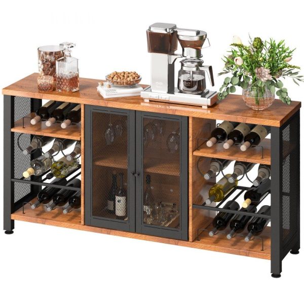 Restaurant Furniture | Industrial Bar Cabinet, Wine Table for Liquor with Glass Holder, Wine Rack and Metal Sideboard, Farmhouse Wood Coffee Bar for Living Room, Dining Room (55 Inch, Rustic Oak) Restaurant & Food Service Restaurant Furniture