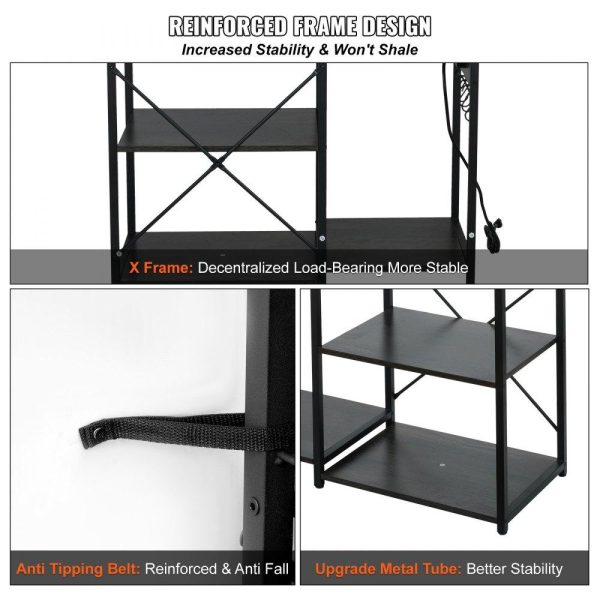 Restaurant Furniture | Kitchen Baker’s Rack with Power Outlets, 7-Tier Industrial Microwave Stand with Hutch & 8 S-Shaped Hooks, Multifunctional Coffee Station Organizer, Utility Kitchen Storage Shelf, Dark Gray Restaurant & Food Service Restaurant Furniture