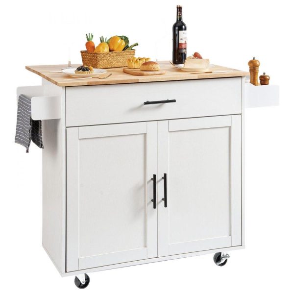 Restaurant Furniture | Kitchen Island Cart with Solid Wood Top, 35.4″ Width Mobile Carts with Storage Cabinet, Rolling Kitchen Table with Spice Rack, Towel Rack, Drop Leaf and Drawer, Portable Islands on Wheels, White Restaurant & Food Service Restaurant Furniture