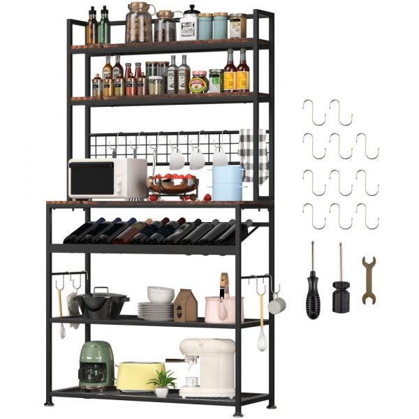 Restaurant Furniture | Kitchen Wine Baker’s Rack, Microwave Oven Stand, 6-Tier Kitchen Rack with 11 Side Hooks, Bakers Racks for Kitchens with Storage, Wine Rack, Utility Storage Shelf for Kitchen, Coffer Bar Stand Restaurant & Food Service Restaurant Furniture